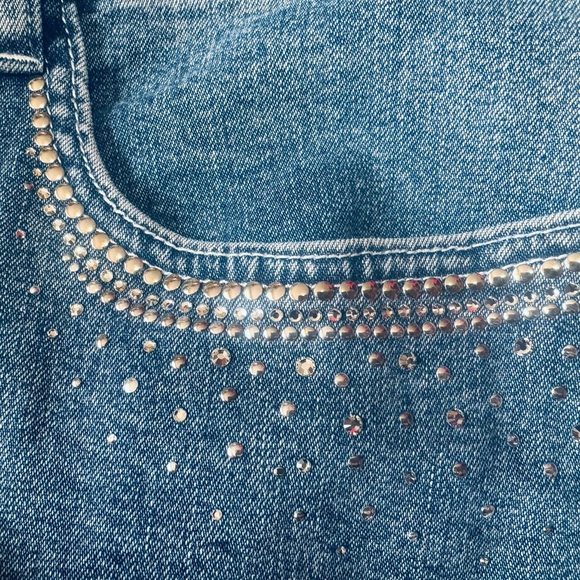 CHRISTINE ALEXANDER Swarovski Studded Bling Jeans Mid Rise Flare Womens 10 - Picture 14 of 14
